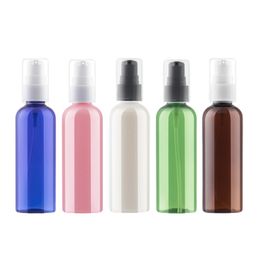 Empty Plastic Bottle Round Shoulder PET Black White Collar Lotion Press Pump Clear Cover Portable Refillable Cosmetic Packaging Container 100ml