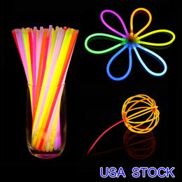 -Glow Sticks Bulk in the Dark Party Supplies Lighting novidade com óculos de óculos Kit de colares e embalagem de 8 polegadas para crianças acessórios de acampamento EUA Estoque