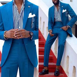 Men's Suits & Blazers Casual Deep Blue Blazer Dark Pocket Tuxedos Slim Fit 2 Pieces Causal Fashion Handsome Party Prom Jacket Pant SetsMen's