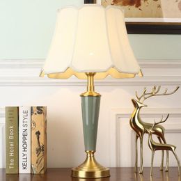 Table Lamps European Simple Green Ceramic Lamp Warm White Copper Desk Light Bedroom Living Room Study Decor LED E27 Lighting FixtureTable