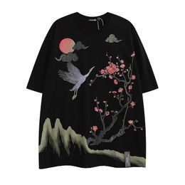 Men's T-Shirts Summer Hip Hop Printed Casual T Shirts Chinese Style Loose Cotton Tops Tees For Male Black WhiteMen's