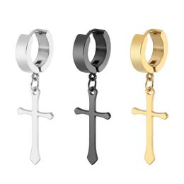 Hoop & Huggie Korean Fashion Cross Pendant Earrings For Men Women Punk Stainless Steel Piercing Personality Jewellery Couple Gifts