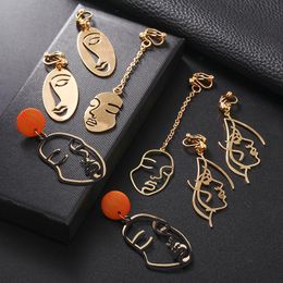 Clip-on & Screw Back Arrival Abstract Stylish Hollow Out Face Clip Earrings Without Piercing Girls Statement Charm EarringsClip-on
