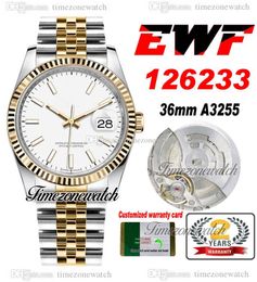 EWF 36 126233 A3235 Automatic Mens Watch Two Tone Yellow Gold White Stick Dial 904L JubileeSteel Bracelet Same Serial Card Super Edition Timezonewatch R03