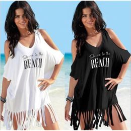 Summer Beach Bikini Cover Up Women White Off Shoulder Kafan Sarong Loose Tops Casual Fringed Shirt Swimwear Beachwear 220524