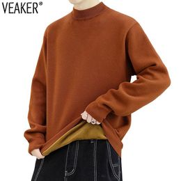 Men's Sweaters Men's Autumn Winter Turtleneck Male Thick Fleece Solid Colour High Neck Sweater Long Sleeve Knitted PulloverMen's