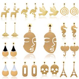 Dangle & Chandelier Sindlan Earrings Fashion Gothic Exaggerated Women Jewellery Charm Face Flamingo Elephant Tower Geometric Metal Nightclub