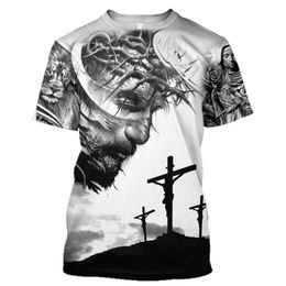 T-shirt da uomo Cristiano cattolico Gesù Stampa 3D T-shirt da uomo Estate Giorno di Pasqua O-Collo Manica corta Stile casual Abbigliamento uomo Taglia grande