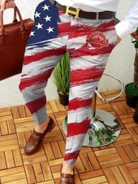 Men's Pants Spring Autumn Mens Streetwear Jogging Pencil Men Business Casual Trousers Vintage USA Flag Print Straight Long PantsMen's