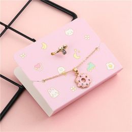 Earrings & Necklace QIAMNI Kawaii Food Donut Cake Cream Pendant Butterfly Rings Children DIY Decoration Birthday Gift Kids Jewelry Set W220423