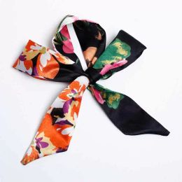 6 шт. Маленький шелковый шарф для женщин 2022 Новый печатный ручка с сумками ленты бренда модные головные шарфы женская лента для волос аксессуары для волос