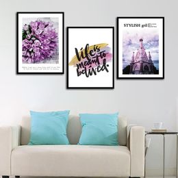 STYLISH GRIL Purple Lily LIFE IS BELIVED 3p KIT Canvas Painting Modern Home Decoration Living Room Bedroom Wall Decor Picture