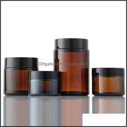 Brown Amber Glass Cream Bottle Jar Black Lid 5G 10G 15G 30G 50G 100G Cosmetic Jars Packing Bottles Drop Delivery 2021 Office School Busine
