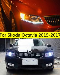 LED Head Lamp Assembly For Skoda Octavia LED Headlight 15-17 DRL High Beam Bi-Xenon Lens Turn Signal Lights