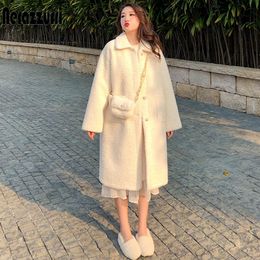 Nerazzurri Winter long white faux fur coat women sleeve drop shoulder Soft light ry karakul Plus size fashion 201029