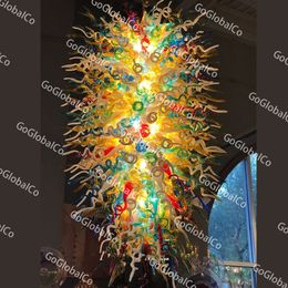 Hotel Lobby Pendant Lamps Colourful Modern Art Blown Glass Chandelier Crystals Holiday Party Decorations Large Size Edison Lamp