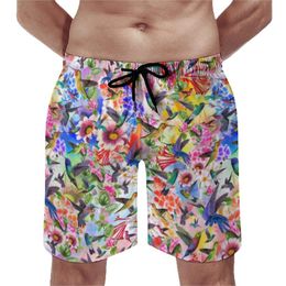 Men's Shorts Colourful Birds Board Hummingbirds And Flowers Beach Short Pants Men Comfortable Customs Swimming TrunksMen's