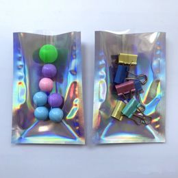 Clear and Holographic Flat Opening Top Heat Seal Packaging Bags Multi-sizes Rainbow Color Change Candy and Tea packing Pouches
