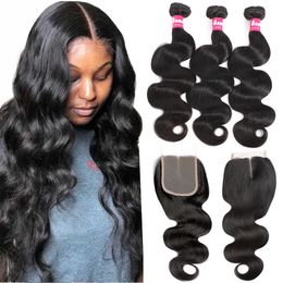 Unprocessed Brazilian Body Wave Hair with Closure Double Weft Virgin Brazilian straight Human Hair bundles with closure
