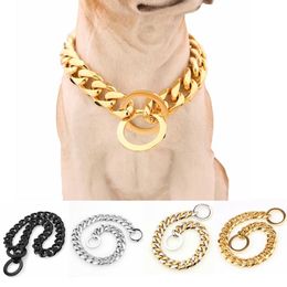 gold charms bell Canada - Stainless Steel Collars Golden Color Dog Necklace Dollar Charm Chain 15Mm Amazon Selling Titanium Pet Collar2766