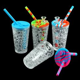 Summer Style Drink Cup Water Pipe Hookahs Silicone Dab Oil Rigs Bong With Glass Bowl 5 Colours Food Grade Materials Mini Pipes Bongs For Smoking