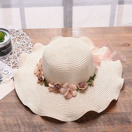 New Korean Style Women Hats Big Wave Flower Beach Caps Outdoor Sun Protection Straw Hat