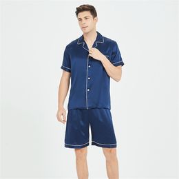 Men s Short Sleeved Shorts Heavyweight Silk Pyjamas Set Summer Comfortable 100 Silk Leisure Tops pijama mans sleepwear LJ201112