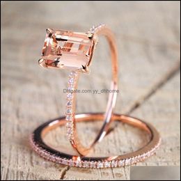 With Side Stones Rings Jewelry Fashion Rose Gold Diamond Ring For Women Luxury Original Round Lady Engagement Gem Stone King Gift Drop Deliv