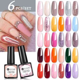 Nail Gel Toy Polish Set 4pcs 6pcs Kit Glitter Vernis Semi Permanent Base Top Uv Led Art 0328