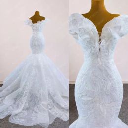 Mermaid 2022 Designer Wedding Dresses Bridal Gown Off Shoulder Lace Applique Feather Ruffles Custom Made Ruched South African Beach Vestidos De Novia