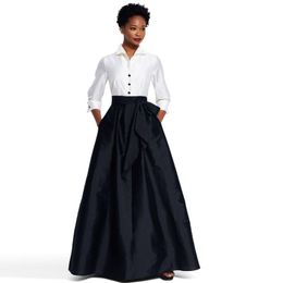 Skirts High Quality 2022 Custom Made Long Black Ball Gowns With Pockets Bow Vintage Satin Floor Length For Women Zipper SkirtSkirts