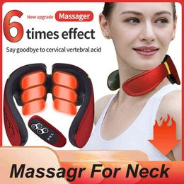 Massager For Neck 6 heads Electric Cervical Massager Kneading Hot Compress Pulse Neck Shoulder Back Relaxation Tool Health Care 220507