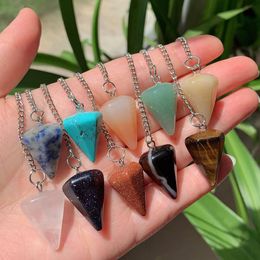 Pendant Necklaces Natural Stone Pendants Pink Quartz Agates Tiger Eye Black Obsidian Pendulum Healing Crystal Amulet Divination DowsingPenda