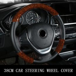 Steering Wheel Covers Car Cover Universal Wood Grain Hand-stitched Leather With Needle Thread Non-slip Wear-resistant Auto PartsSteering