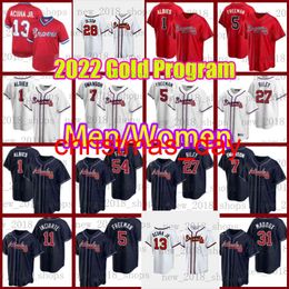 28 Matt Olson 13 Ronald Acuna jr Ozzie Albies Travis d'Arnaud Austin Riley Baseball Jersey Dansby Swanson Adam Duvall Gold