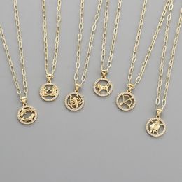 12 Constellation Necklace Simple Inlaid Zircon 18 Gold Plated Pendant Jewellery For Women