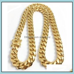Chains Necklaces Pendants Jewelry Stainless Steel 18K Gold Plated High Polished Miami Cuban Link Necklace Men Punk 14Mm Curb Chain Double