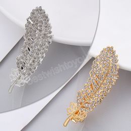 Fashion Rhinestone Feather Hair Clip Full Diamond Leaf Shape Barrettes Metal Hairpin Women's Hair Accessories Bride Headdress Gift