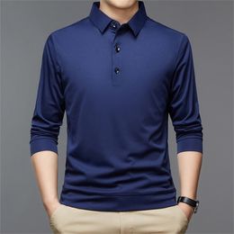 Men Polo Shirt Casual Business Tops Solid Polos Shirts Mens Long Sleeve Polo Homme Fashion Korean Slim Lapel Tee 220402