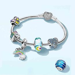 NEW 100% 925 Sterling Silver Brand New Bracelet Set Natural Inspiration Calm Waves After Rain Sky And Rainbow AA220315