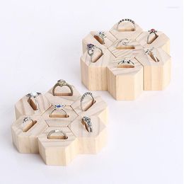 Jewellery Pouches Bags Wooden Hexagon Ring Display Stand Couples Rings Storage Rack Holder Tray Organiser Gifts Wynn22