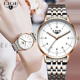 LIGE New Gold Watch Women Watches Ladies Creative Steel Women's Bracelet Watches Female Waterproof Clock Relogio Feminino 201124