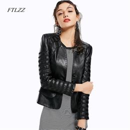 Ftlzz Spring Autumn Winter Leather Women Jacket Long Sleeve Patchwork black Coat Zipper Design Motorcycle PU Jacket 220815