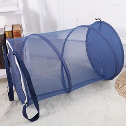 Folding Mesh Laundry Basket With Zipper Cover Space Saving Large Internal Convenient Bags