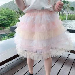 Girls Mesh Rainbow Gadient Cake Skirts Summer Kids Children Clothing Causal Skirts