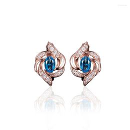 Stud Blue StoneEarrings Leaf Shaped Earrings For Women 585 Rose Gold Filled Earring Womens Round Fashion Jewelry GiftStud Kirs22