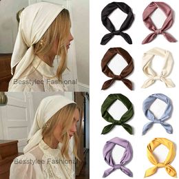 Square Silk Solid Colours Hair Hairbands Women Girls Fashion Bandana Lady Head Neck Satin Scarf Handkerchief
