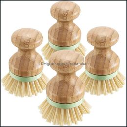Newbamboo Wood Round Mini Palm Scrub Brush Stiff Bristles Wet Cleaning Wash Dishes Pots Pans Vegetables Cg001 Drop Delivery 2021 Brushes Hou