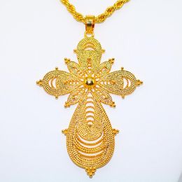 Pendant Necklaces Ethiopian Cross Necklace Eritrea Women Wedding Gift Jewelry Africa Crosses /Arabia Gold 60cm Twist ChainPendant