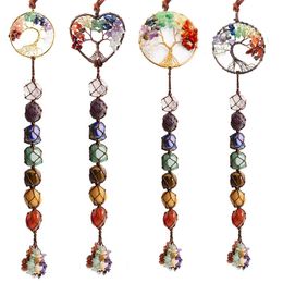 Natural Crystal Stone Pendant Party Favour Hand-Woven Gravel Tree Of Life Car Interior Decoration Accessories